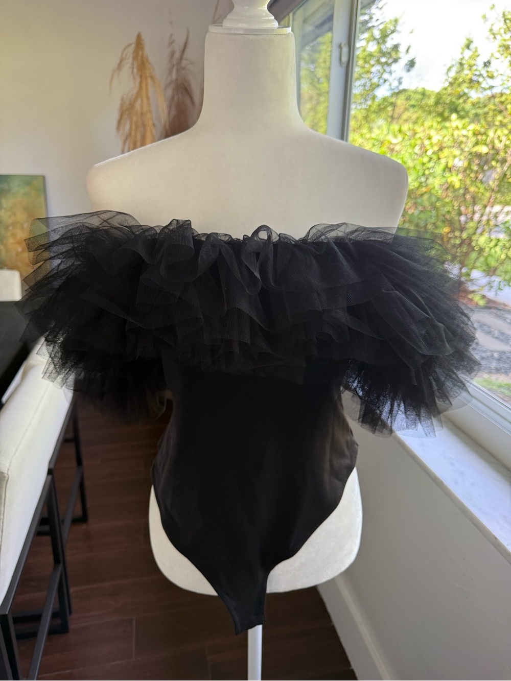 Free People Big Love Bodysuit with Tulle Neckline NWT